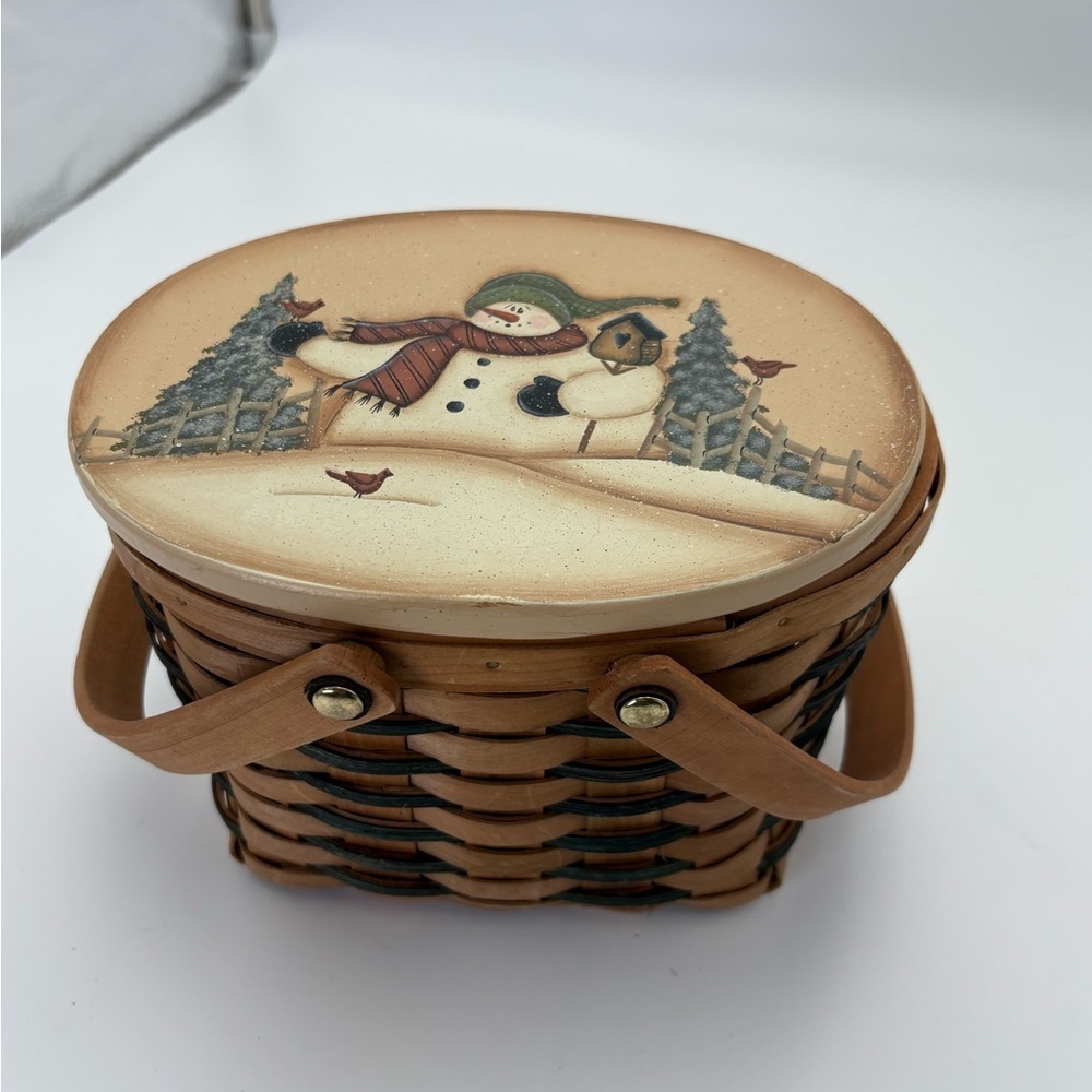 Vintage Snowman Decorative Woven Basket